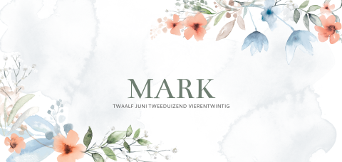 Romantisch geboortekaartje jongen met kleurrijke bloemen