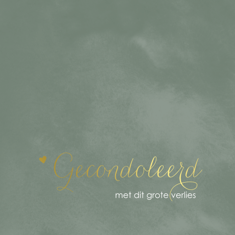 Groene condoleance kaart met goudfolie en hartje