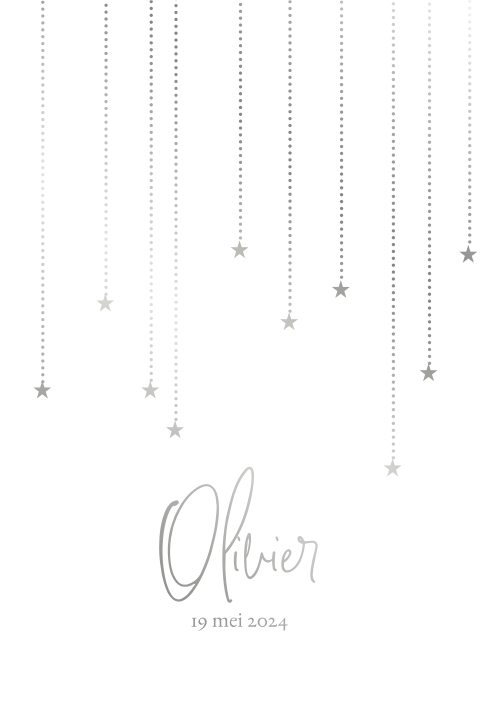 Trend geboortekaartje jongen met sterren in zilverfolie