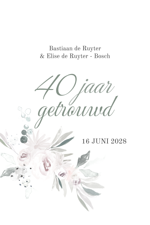 Jubileumkaart romantsihe met bloemen voor 40-jarig jubileum