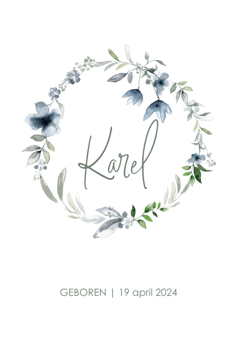 Geboortekaartje jongens met blauw kransje