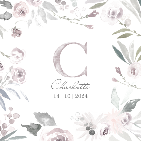 Romantisch geboortekaartjes meisje met pastel bloemen