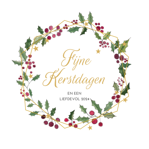 Kerstkaart met besjes, hulst en sterretjes