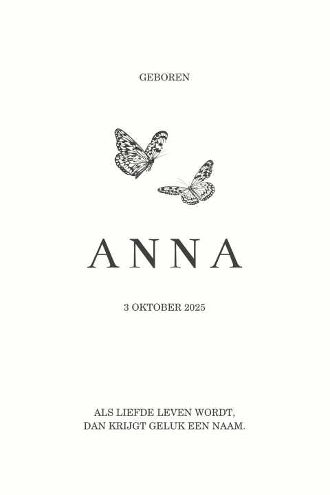 Klassiek geboortekaartje meisje met vlinders