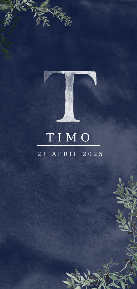 Geboortekaartje jongen met blaadjes en watercolor