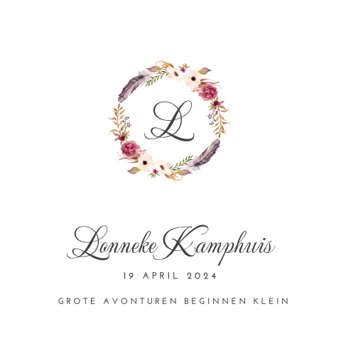 Romantisch geboortekaartje voor meisjes en bloemenkrans