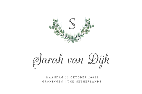 Klassiek geboortekaartje meisje met eucalyptus takje