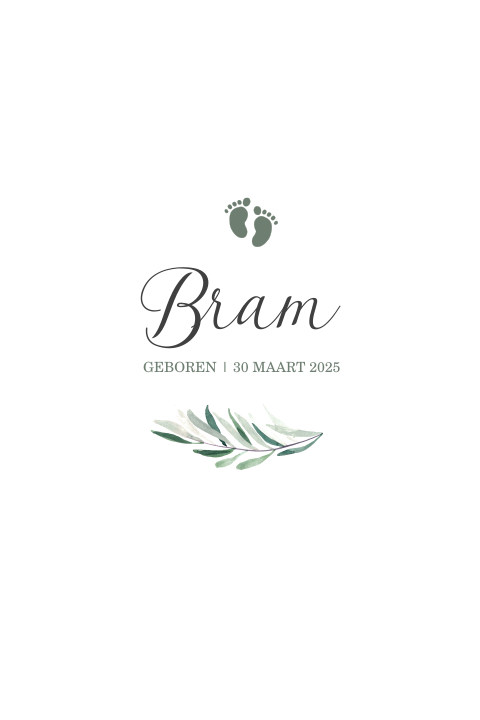 Botanisch geboortekaartje jongen met groene voetjes