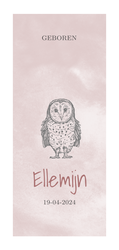 Geboortekaartje meisje met uiltje en roze achtergrond