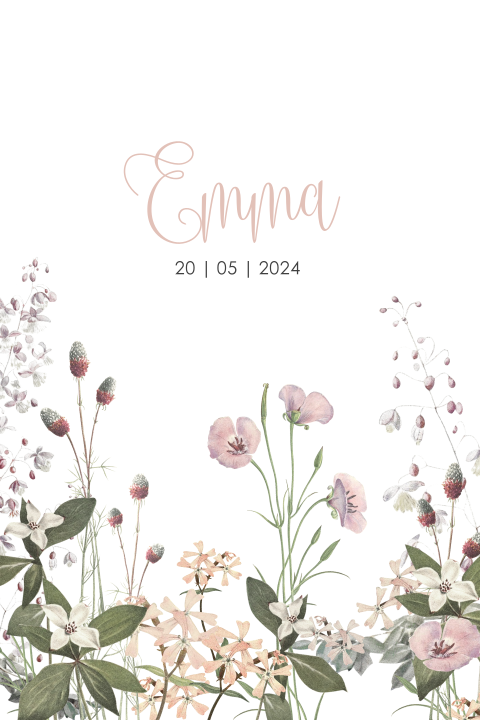 Romantisch geboortekaartje meisje met bloemen