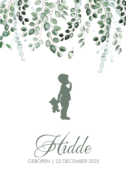 Botanisch geboortekaartje broertje met groen ssilhouet