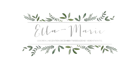 Geboortekaartje meisje met blaadjes en zilverfolie