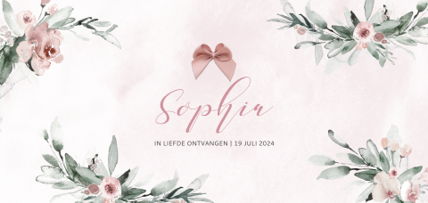 Geboortekaartje meisje met roze strikje en bloemen