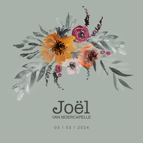 Geboortekaartje jongen met bloemen en groen