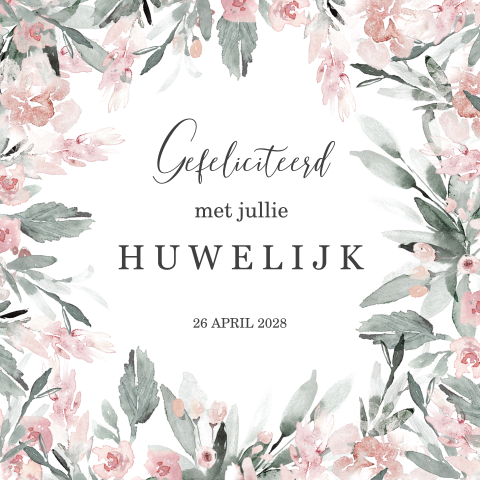 Felicitatiekaart voor trouwdag met bloemetjes in roze