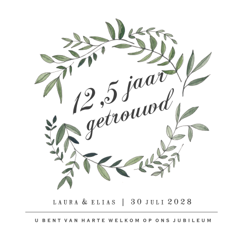 Trend jubileumkaart met blaadjes voor 12,5 jaar getrouwd