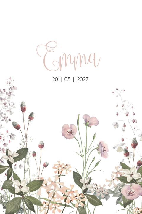 Romantisch geboortekaartje meisje met bloemen