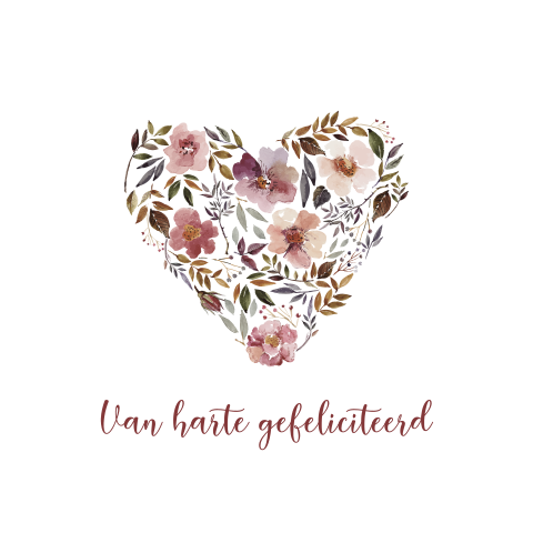 Verjaardagskaart voor vrouw met hartje van bloemen