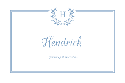 Klassiek geboortekaartje jongen met kader en kransje