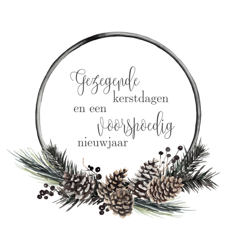 Kerstkaart versturen met een kransje en blaadjes