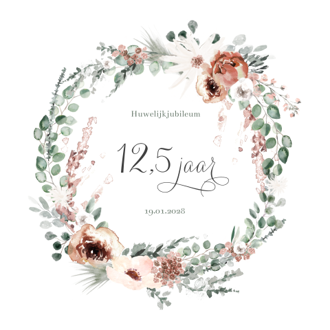 Jubileumkaart met krans voor 12,5 jaar getrouwd