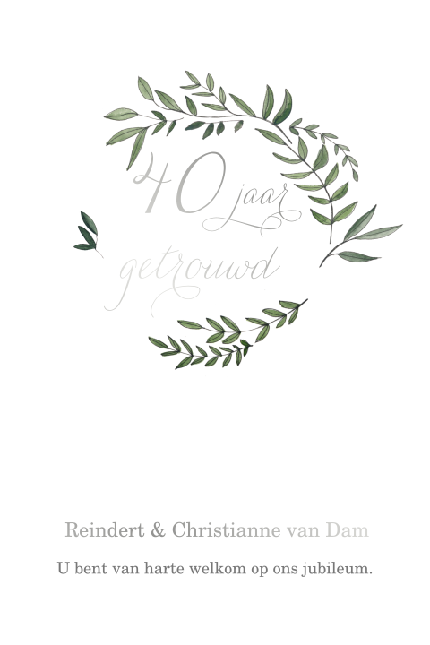 Uitnodiging jubileum met zilverfolie voor 40 jaar getrouwd