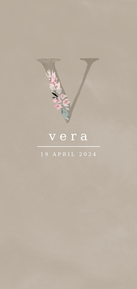 Geboortekaartje meisje met initiaal en takje