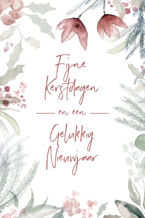 Winterse kerstkaart met takjes en blaadjes