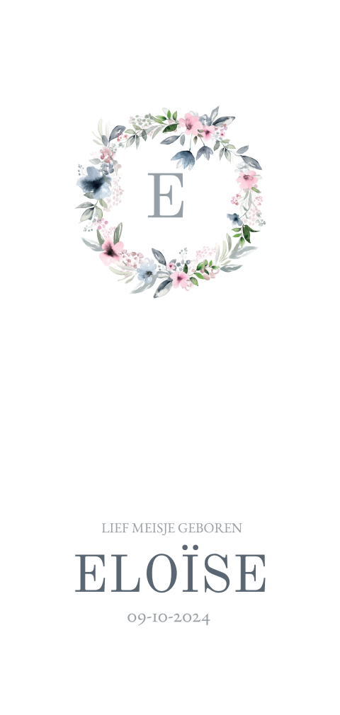 Geboortekaartje meisjes met blauw roze bloemen