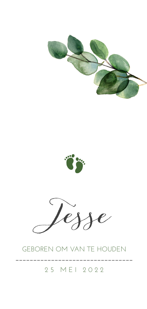 Botanisch geboortekaartje jongen met groene voetjes