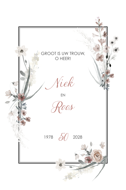 Romantische jubileum uitnodiging met bloemen en een kader