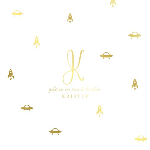 Geboortekaartje jongen met goudfolie en raketjes