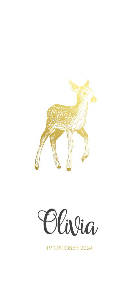 Geboortekaartje meisje met goudfolie en hertje