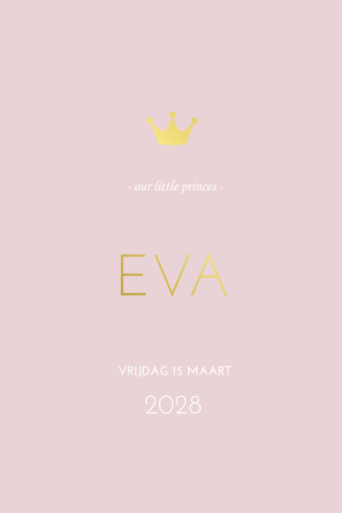 Geboortekaartje meisje met goudfolie en kroontje