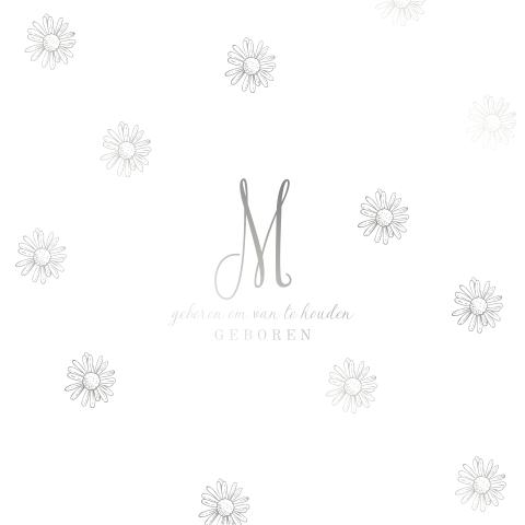 Geboortekaartje meisje met lieve bloemetjes in zilverfolie