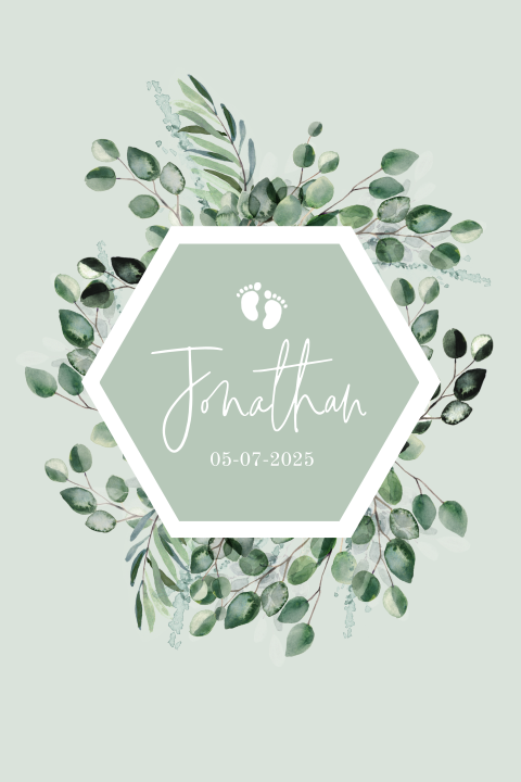 Botanisch geboortekaartje geometrisch met blaadjes jongen