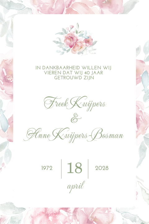 Romantische jubileumkaart 40 jaar getrouwd