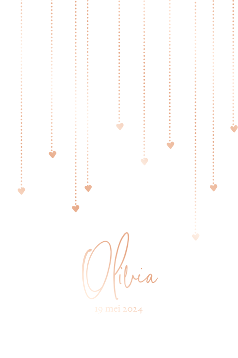 Geboortekaartje meisje met hartjes in roséfolie