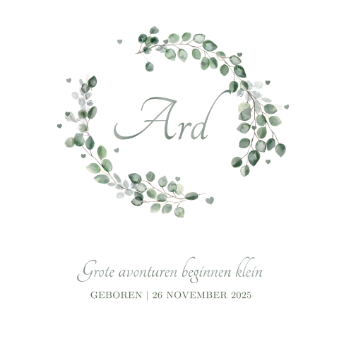 Botanisch geboortekaartje jongen met hoogglans