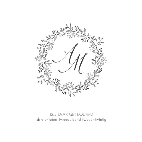 Klassieke jubileumkaart voor 12,5 jaar getrouwd met kransje