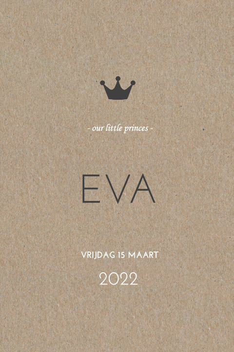 Kraft geboortekaartje meisje met kroontje