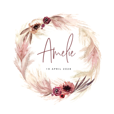 Bohemian geboortekaartje met droogbloemen