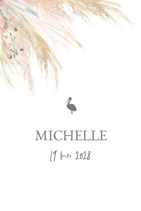 geboortekaartje droogbloemen met ooievaar