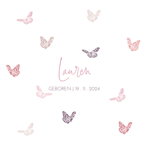 Geboortekaartje meisje met kleurrijke vlinders