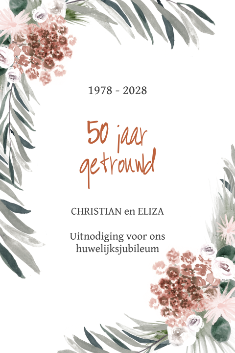 Kaart 50 jaar getrouwd met bloemenkrans