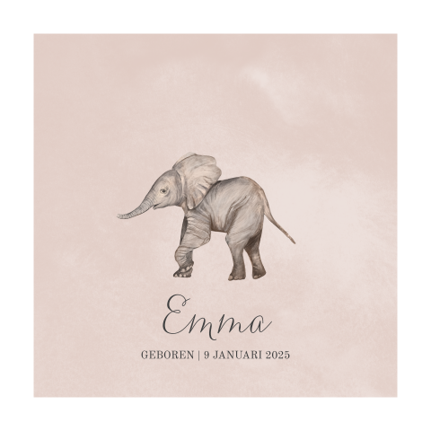 Geboortekaartje olifantje voor meisje met watercolor