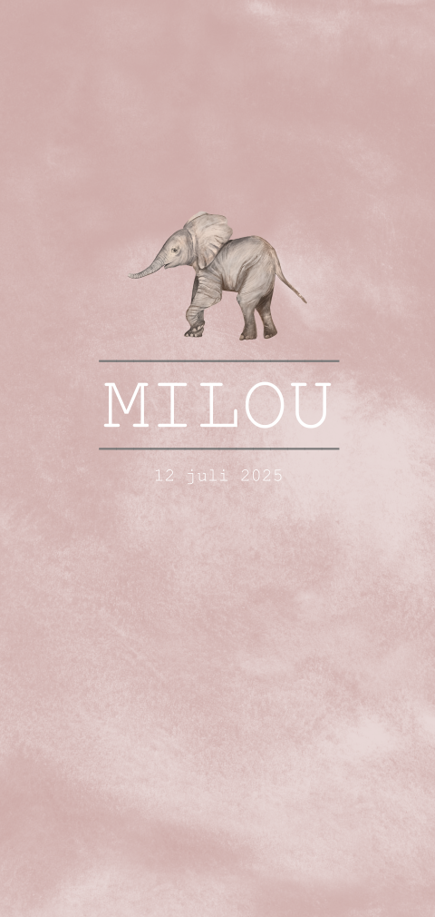 Geboortekaartje meisje met olifantje en watercolor