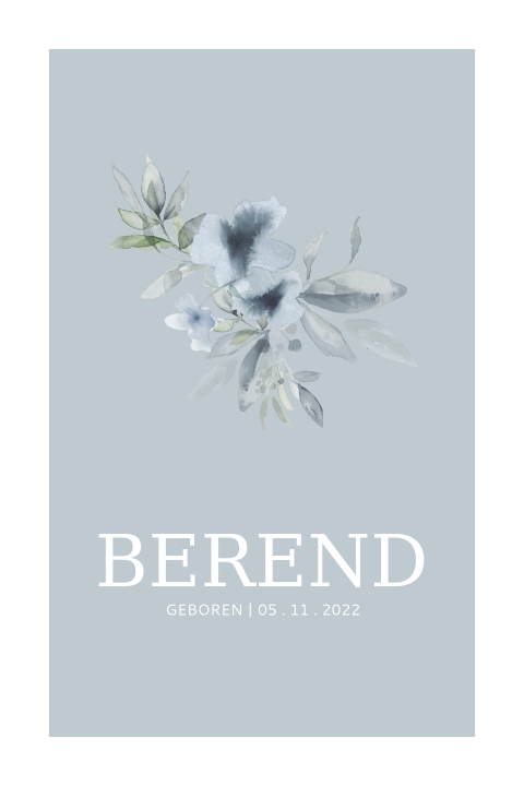 Romantisch geboortekaartje jongen met blauwe bloemen