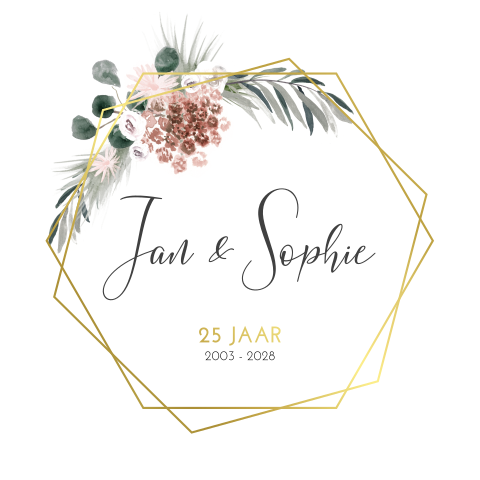 Trend jubileumkaart met goudfolie en bloemen