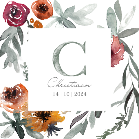 Romantisch geboortekaartjes voor jongen met herfst bloemen